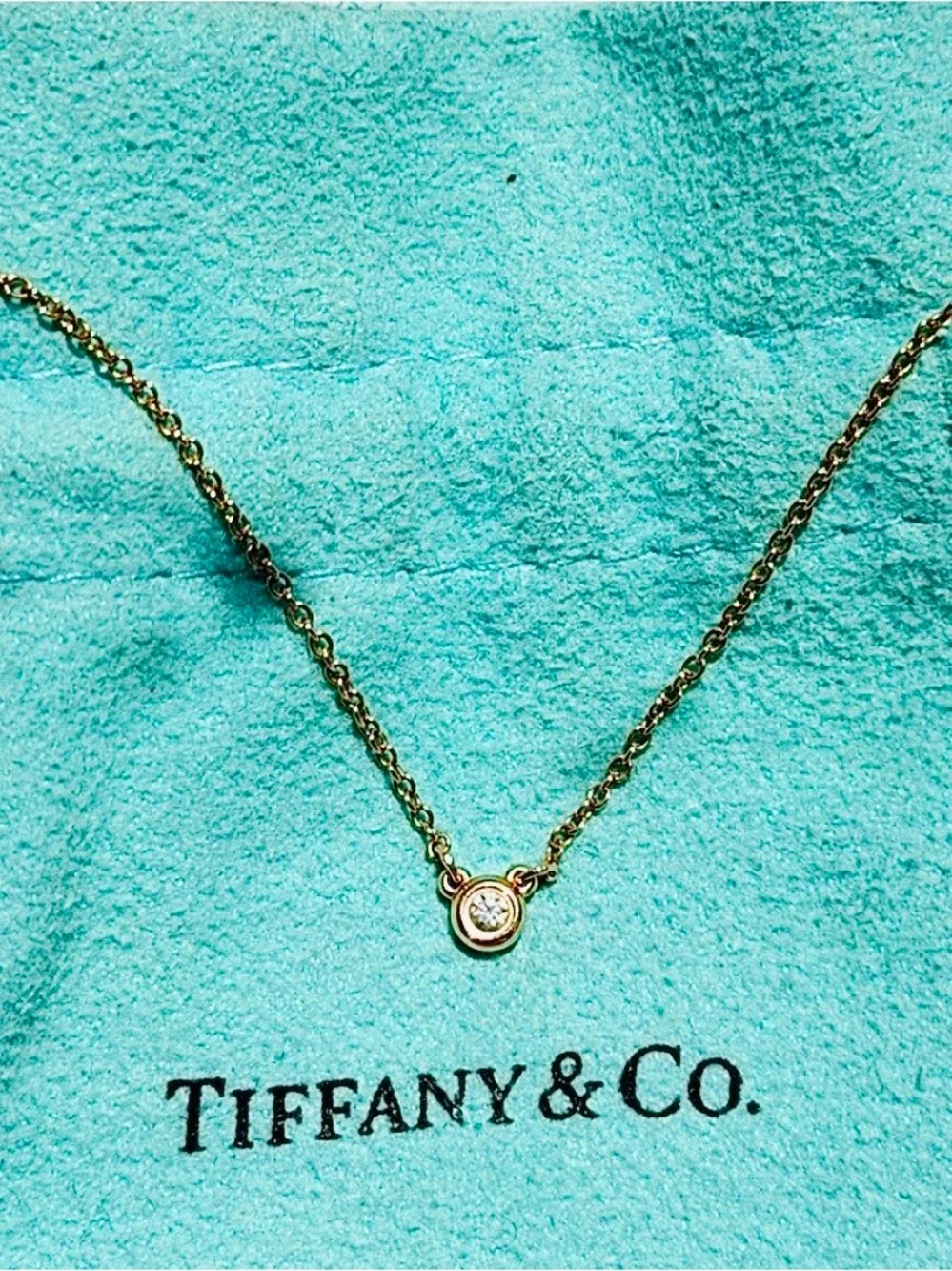 Tiffany & Co. Authentic Diamonds by the Yard Solitaire Necklace 18K Yellow Gold